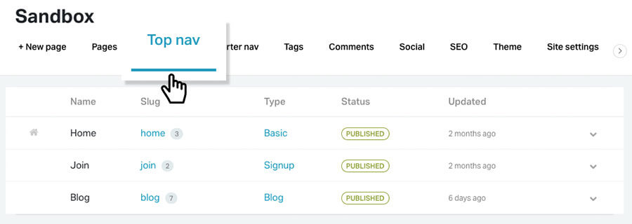 Where to find the top nav to reorder nav items