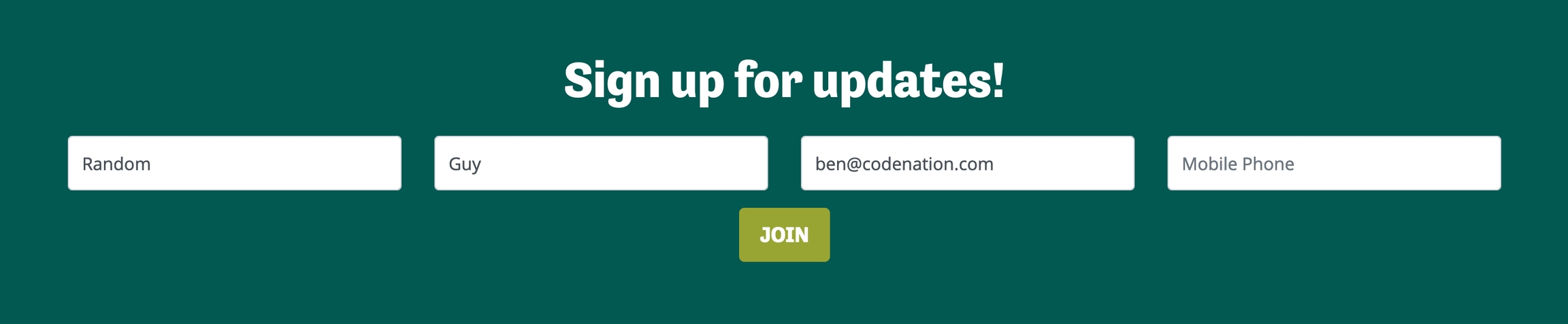 Sign up for updates example